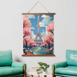 Tapisserie Suspendue Chic Tour Eiffel Moderne Paris Floral Charme