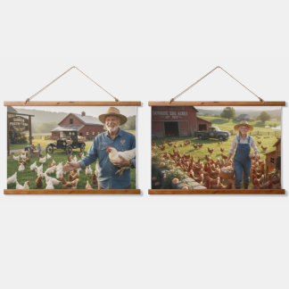 Tapisserie Suspendue Chicken Farm Wood Topped Wall Tapestry