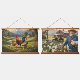 Tapisserie Suspendue Chicken Farm Wood Topped Wall Tapestry