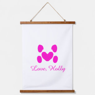 Tapisserie Suspendue Chien coeur patte rose animal familier ajouter nom