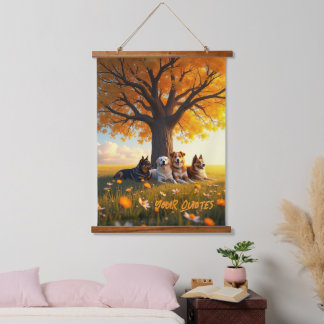 Tapisserie Suspendue Chiens d'automne se reposant sous un grand arbre