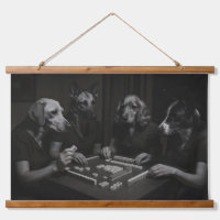 Chiens noirs et blancs jouant au Mahjong
