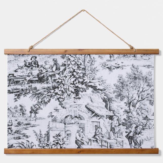 Tapisserie Suspendue Chinoiserie Toile Noir Blanc Style Rustique (Devant)