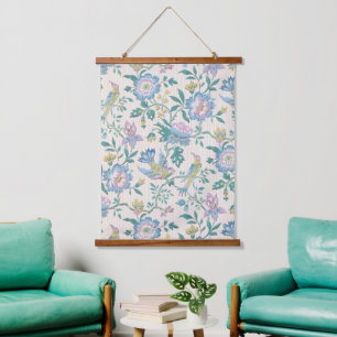 Tapisserie Suspendue Chinoiserie Vintage Oiseaux Floral Motif Pastel