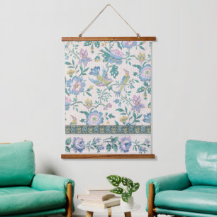 Tapisserie Suspendue Chinoiserie Vintage Oiseaux Floral Motif Pastel