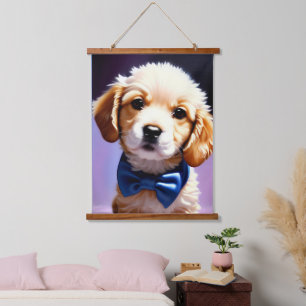 Tapisserie Suspendue Chiot souple adorable avec jolie Cravate de Bow bl