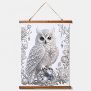 Tapisserie Suspendue Chouette Perle de Cristal Blanc