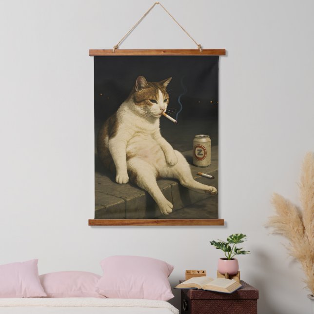Tapisserie Suspendue Cigarette Kitten Funny Smoking Cat Gen Z Meme (Chambre à coucher)