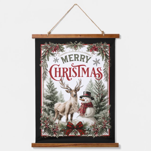 Tapisserie Suspendue Classic Christmas Greeting – Snowman and Reindeer  (Recto)