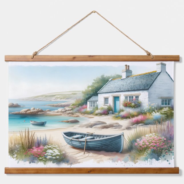 Tapisserie Suspendue Coastal Cottage Seaside Rowboat  (Recto 2)