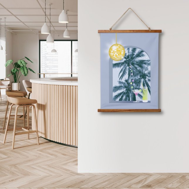 Tapisserie Suspendue Cocktails Disco Ball Palms sur Blue (Créateur téléchargé)
