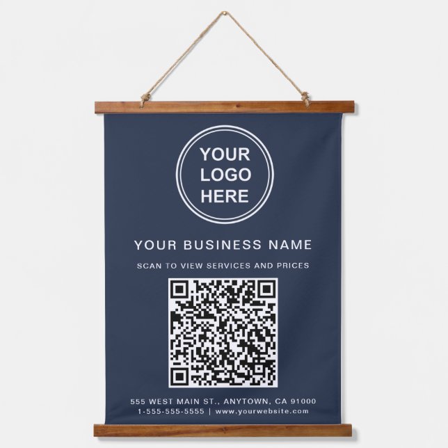 Tapisserie Suspendue Code QR du logo de l'entreprise Bleu (Recto)