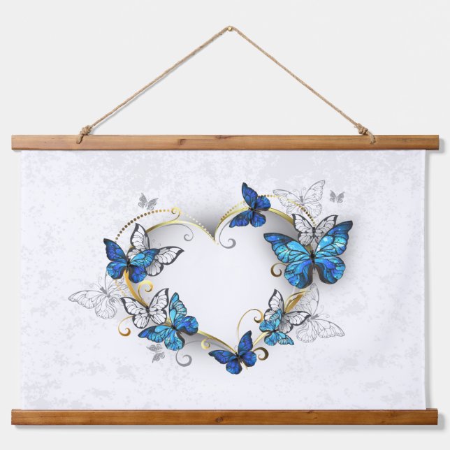 Tapisserie Suspendue Coeur bijoux avec papillons Morpho (Devant)