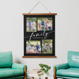 Tapisserie Suspendue Collage de photos moderne Famille Script Souvenir