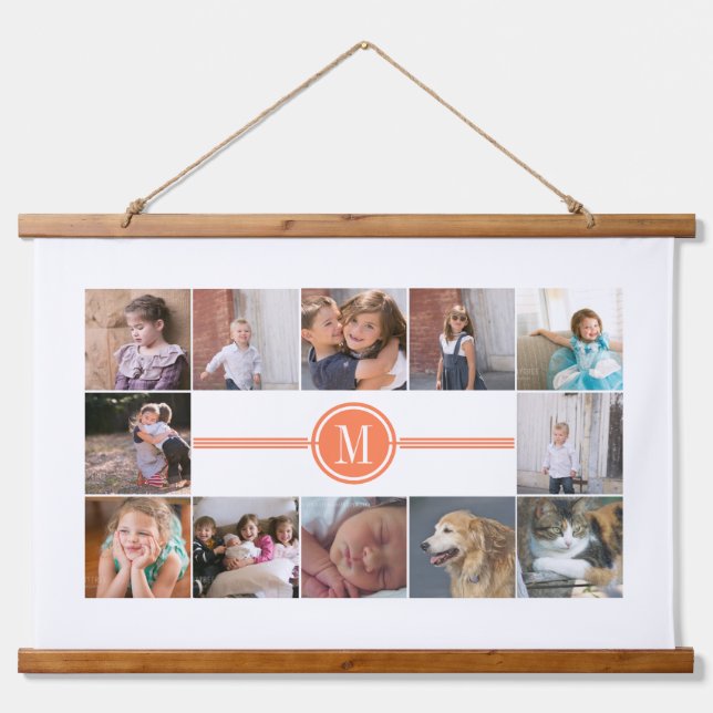 Tapisserie Suspendue Collage photo de 12 photos monogramme de corail (Devant)