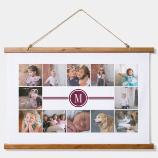 Tapisserie Suspendue Collage photo de 12 photos turquoise monogramme bo
