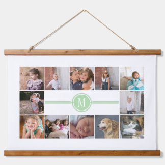Tapisserie Suspendue Collage photo de 12 photos vert ment monogramme