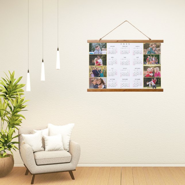 Tapisserie Suspendue Collage photo personnalisé de 8 photos Calendrier  (Personalized 8 Photo Collage 2025 Family Calendar Hanging Tapestry)