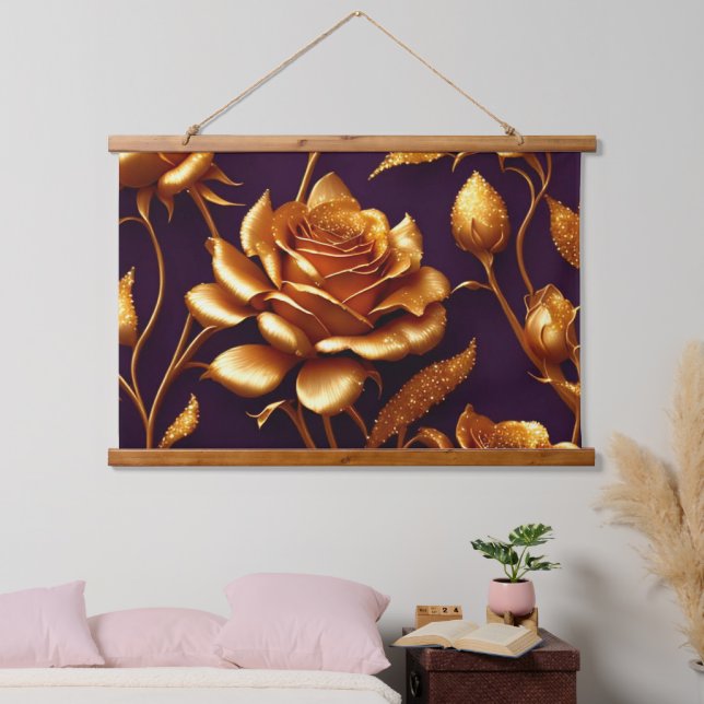 Tapisserie Suspendue Collection moderne de luxe Big Gold Rose (Chambre à coucher)