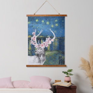 Tapisserie Suspendue Compilation Van Gogh Nuit étoilée et cerf floral