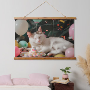 Tapisserie Suspendue Conception de célébration d'anniversaire de chat a