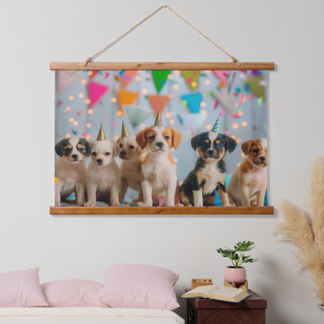 Tapisserie Suspendue Conception de célébration d'anniversaire de chiots (Chambre à coucher)