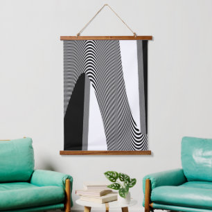 Tapisserie Suspendue Conception d'Op Art noir et blanc,