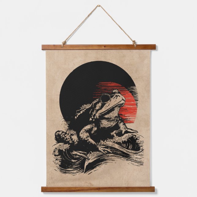 Tapisserie Suspendue Cool Toad Wabi Sabi Art | Grenouille japonaise vin (Recto)