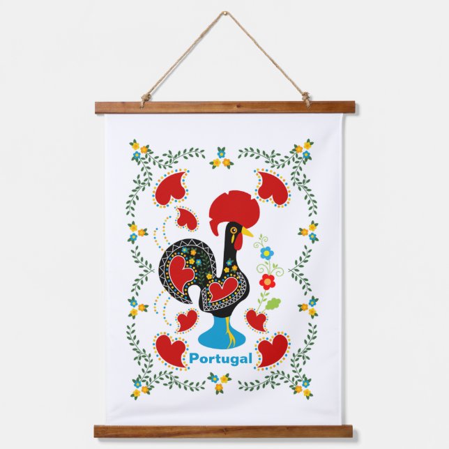 Tapisserie Suspendue Coq traditionnel du Portugal en noir (Recto)
