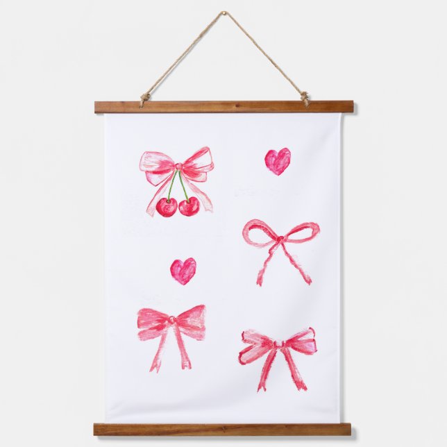Tapisserie Suspendue Coquette Preppy Pink Bow Baby Girl Watercolor (Recto)