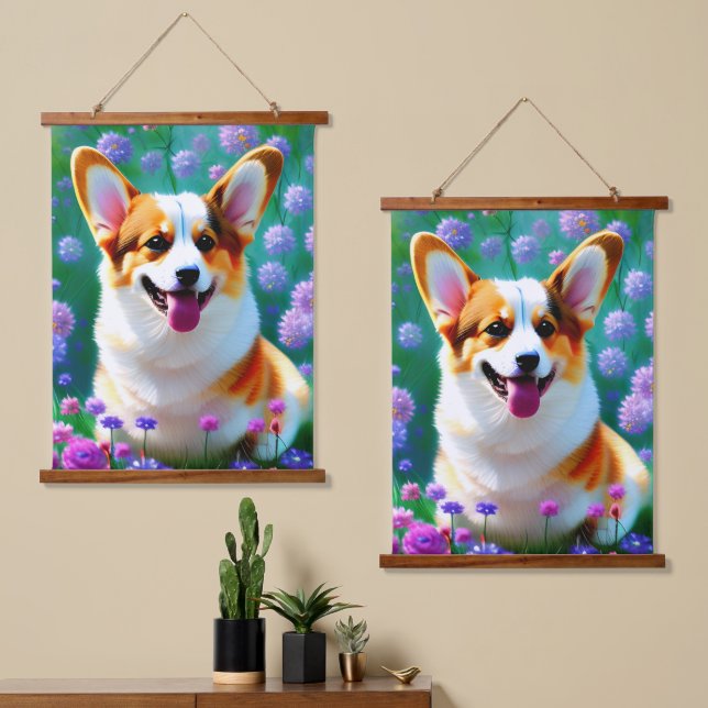 Tapisserie Suspendue Corgi floral (Asymétrique)