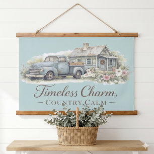 Tapisserie Suspendue Cottage Fleur Sauvage Calme Camion Bleu Vintage