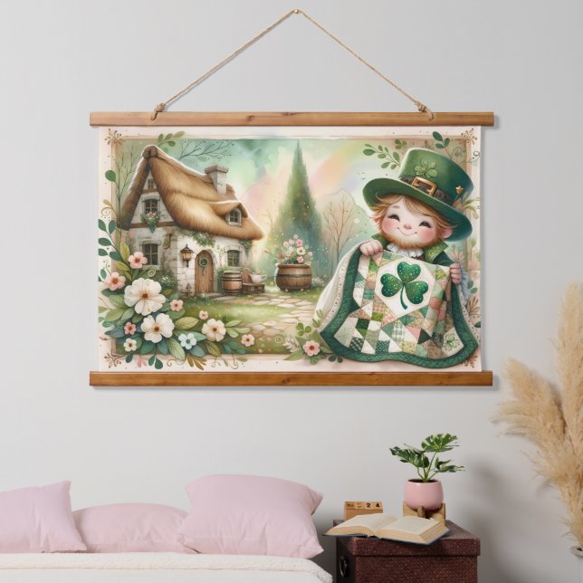 Tapisserie Suspendue Cottage Leprechaun Patchwork Quilt Scene (Chambre à coucher)