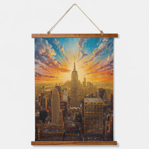 Tapisserie Suspendue Coucher de soleil doré sur la skyline de New York 
