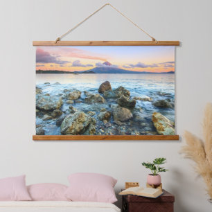 Tapisserie Suspendue Coucher De Soleil Océanique Avec Vagues Douces Et