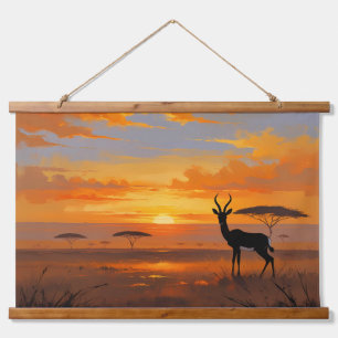 Tapisserie Suspendue Coucher de soleil serein sur la savane – Art du pa