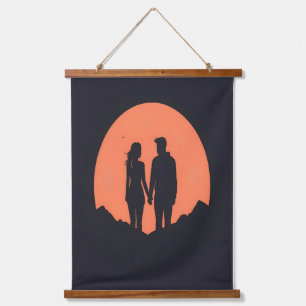 Tapisserie Suspendue Couple Silhouette Couple Minimaliste Art Amour