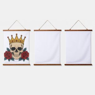 Tapisserie Suspendue Couronne de crâne gothique avec roses rouges – Bik