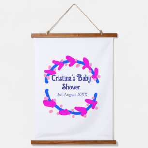 Tapisserie Suspendue Couronne florale bébé shower bleu violet boho ajou