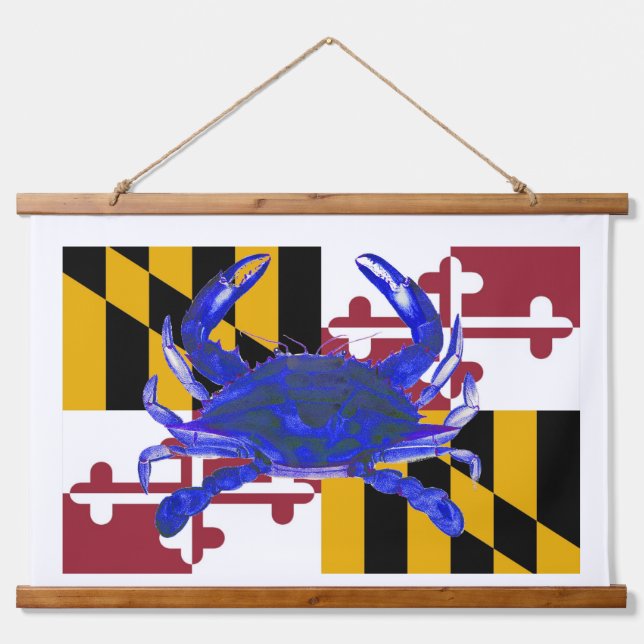 Tapisserie Suspendue Crabe bleu du Maryland au-dessus du drapeau de l'É (Devant)