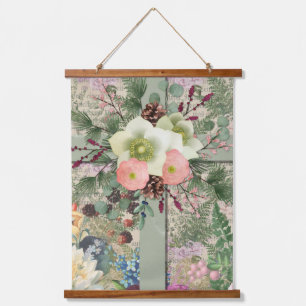 Tapisserie Suspendue Croix florale verte