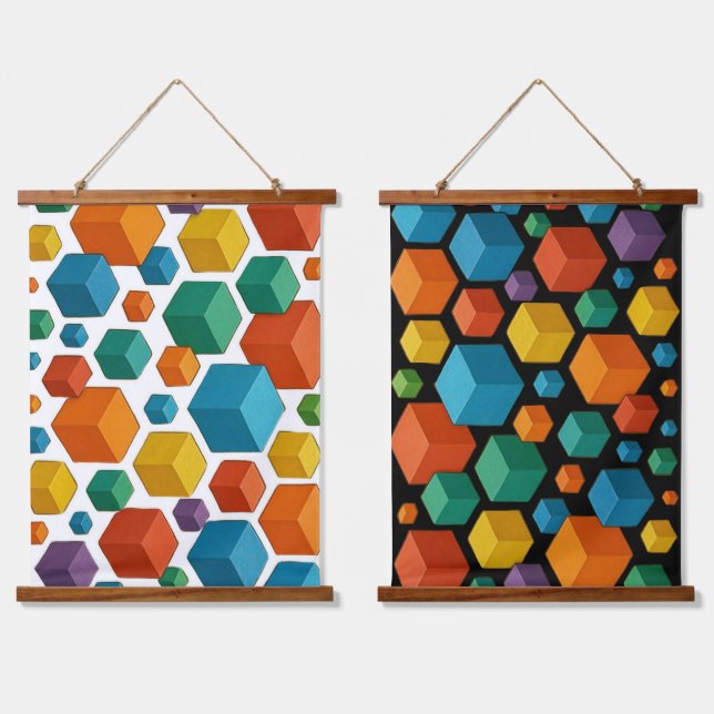 Tapisserie Suspendue Cubes galore Wood Topped Wall Tapestry (Double)