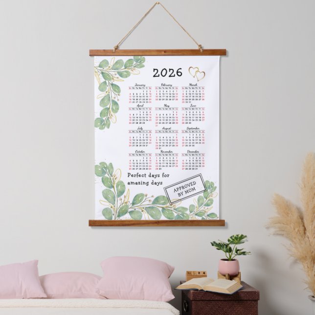 Tapisserie Suspendue Custom 2026 Calendar with Elegant Eucalyptus (Chambre à coucher)