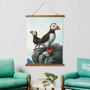 Tapisserie Suspendue Cute Atlantic Puffins Oiseaux de mer sur les roche