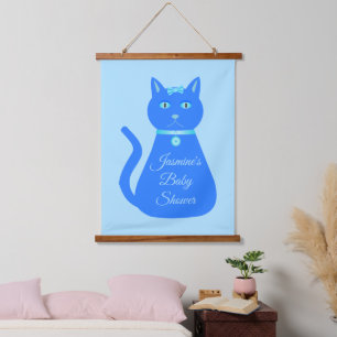 Tapisserie Suspendue Cute Blue Baby Boy Chat Baby shower personnalisé