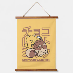 Tapisserie Suspendue Cute Chat Riding Chocolat Lait Carton Kawaii Art