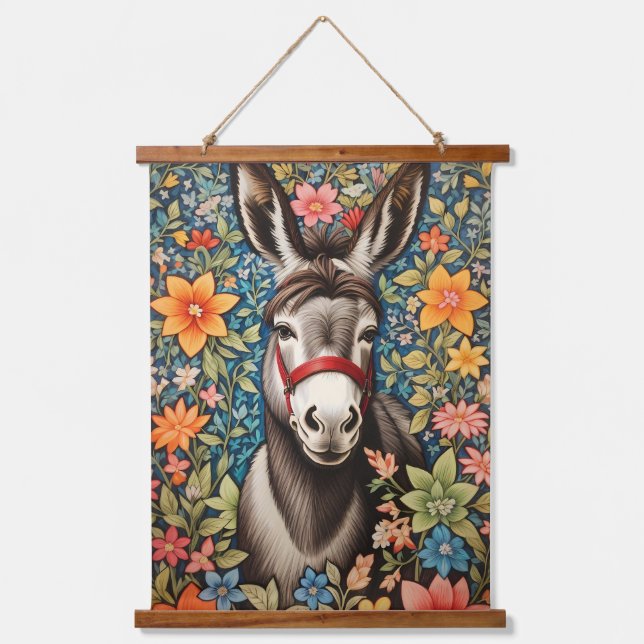 Tapisserie Suspendue Cute Donkey On Colorful Floral Background (Recto)