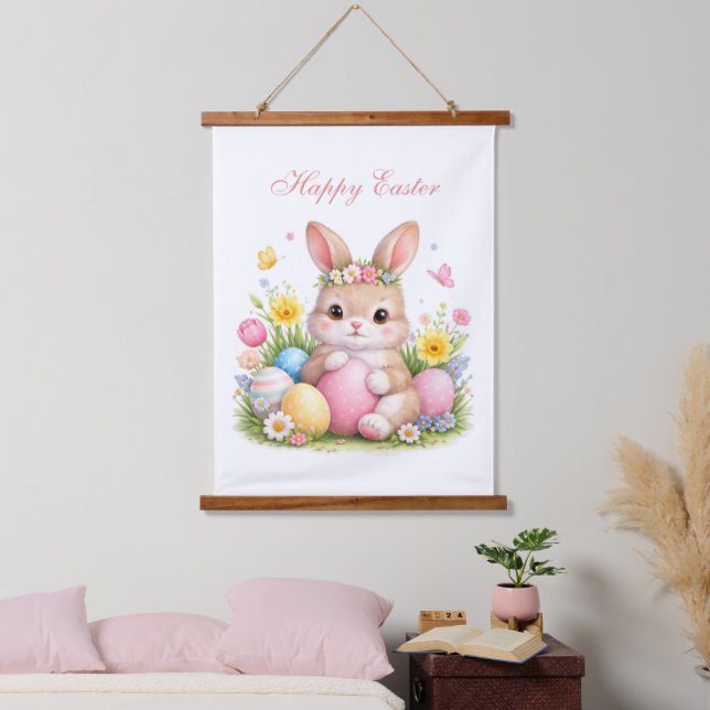 Tapisserie Suspendue Cute Easter Bunny Rabbit Pink Blush Peony (Chambre à coucher)