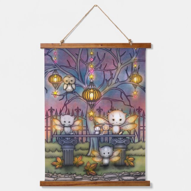 Tapisserie Suspendue Cute Fairy Cats sur un Imaginaire de nuit d'automn (Recto)