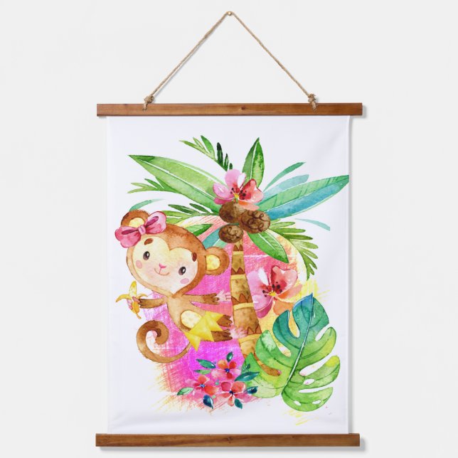 Tapisserie Suspendue Cute Girl Monkey Climbing Tree (Recto)